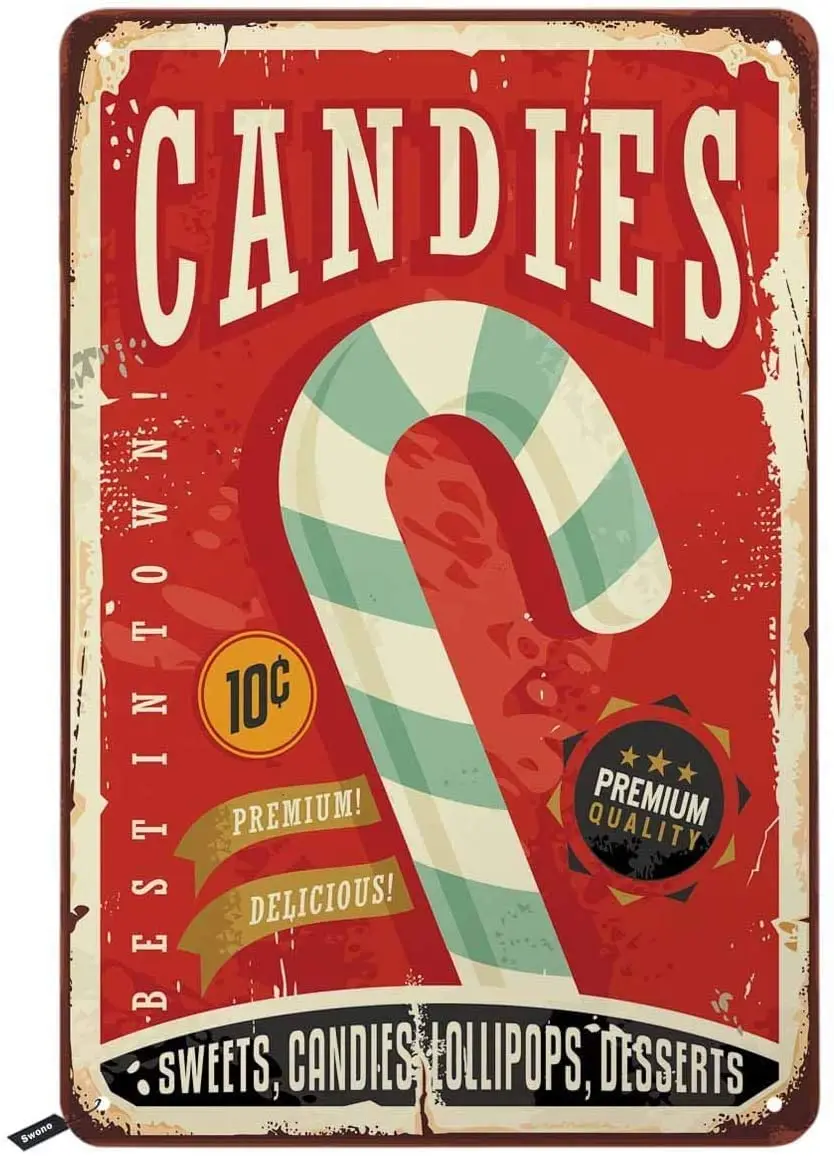 

Candies Tin SignsSweets Candies Lollipops Desserts Vintage Metal Tin Sign for Men WomenWall Decor for Pubs