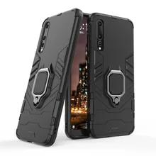 Armor Shockproof Ring Holder Case For Huawei P20 P20 Pro Hard PC Soft TPU Hybrid Rugged Back Cover