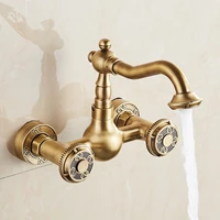 antique brass 360 rotation sink faucet torneira wall mounted crane double handle bathroom basin mixer tap cold and hot
