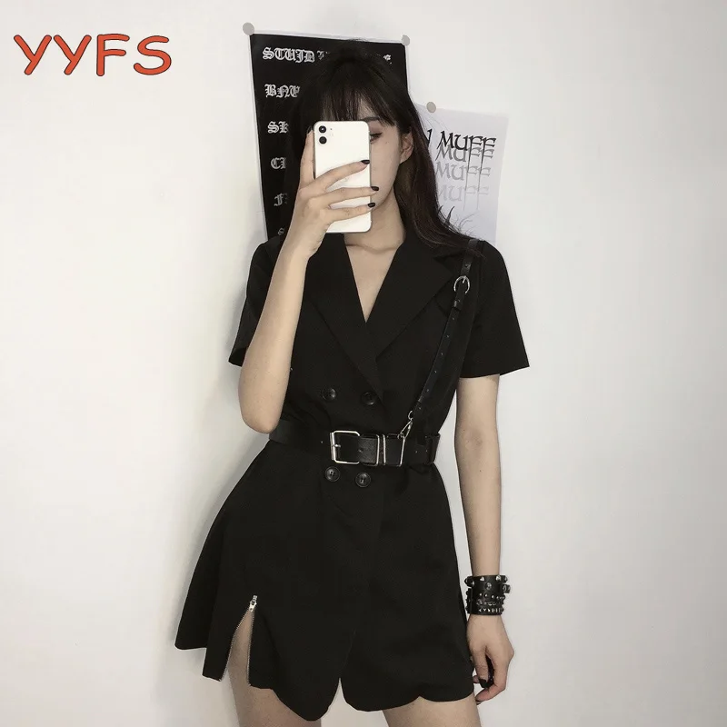 Женское мини платье с вырезом сексуальное черное на молнии поясом клубный