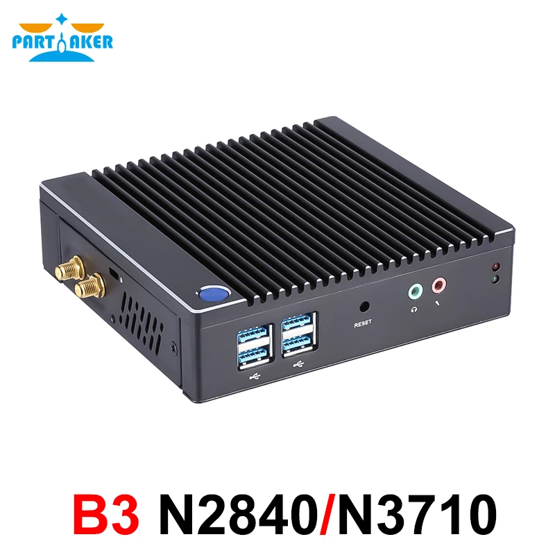 Partaker Mini PC Fanless Intel  Dual Core Pentium N3710  Windows 10 Mini Computer LAN WiFi HDMI VGA HTPC SPK