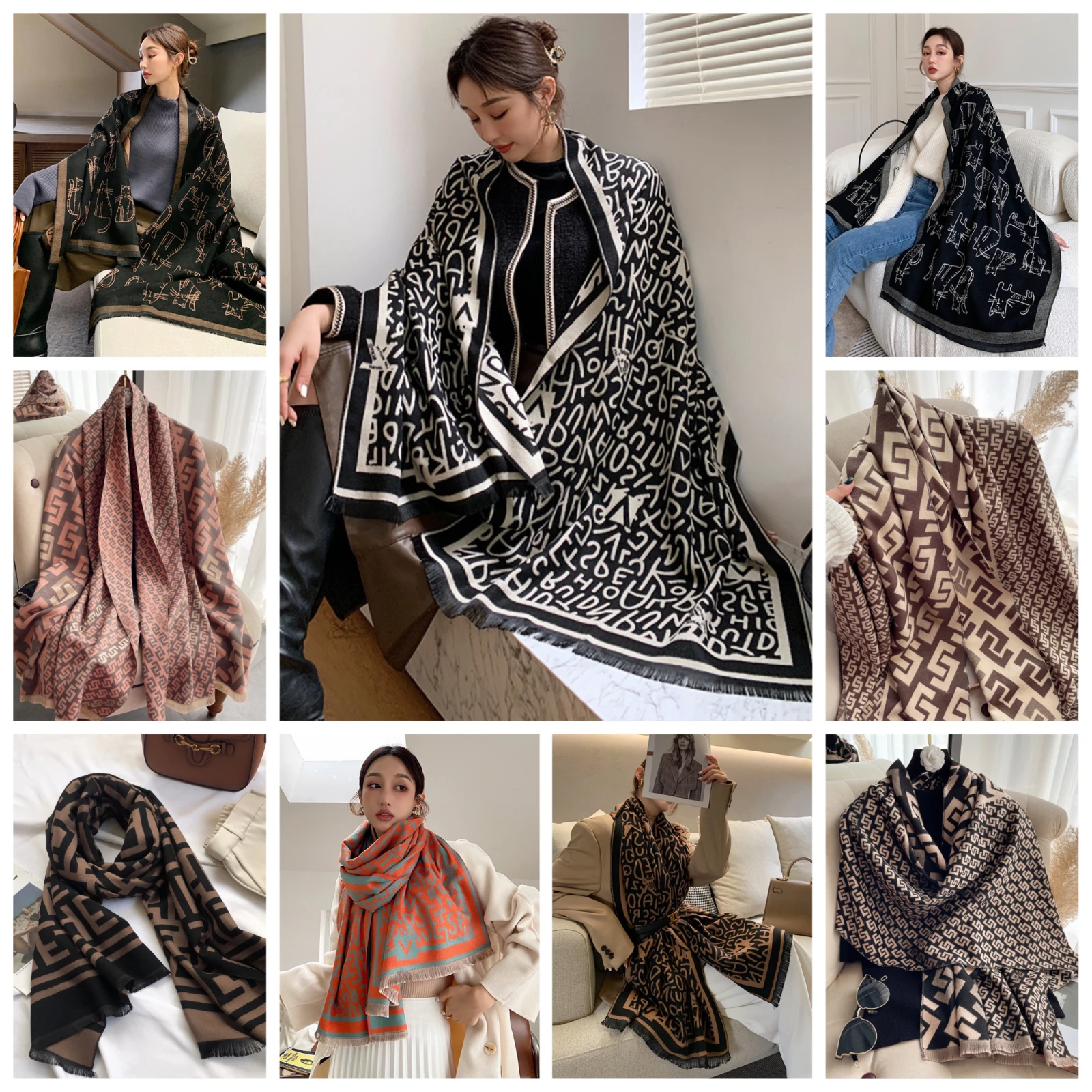 New Brand Letter Thick Cashmere Scarf Shawl Women Luxury Pashmina Warm Blanket Neckerchief Foulard Bufanda Decorate Stoles 2021