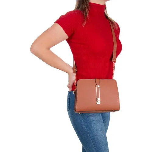 Women bag tan shoulder bag Semi Chain Detail Mini Shoulder Bag Tetrabasic