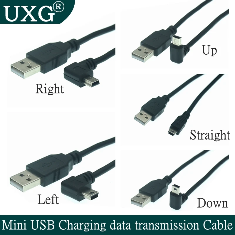 

USB Data Cable A Male to Mini USB B 5Pin Male 90 Degree UP / Down / Left / Right Angle Adapter Charge Sync 0.25M 0.5M 1.5M 3M 5M