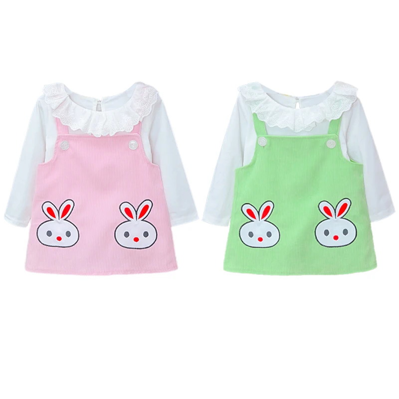 2 шт./компл. платье для маленьких девочек хлопковая Однотонная рубашка с длинными