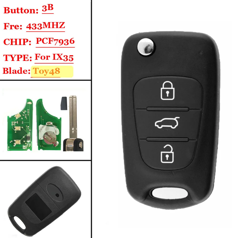 XNRKEY 3 кнопки флип дистанционного ключа 433 МГц с Id46 чип для Hyundai IX35|Ключ от авто| |