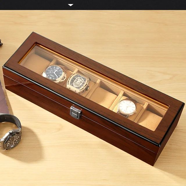 Коробка для часов деревянный 6 органайзер хранения ящик витрина оконные коробки