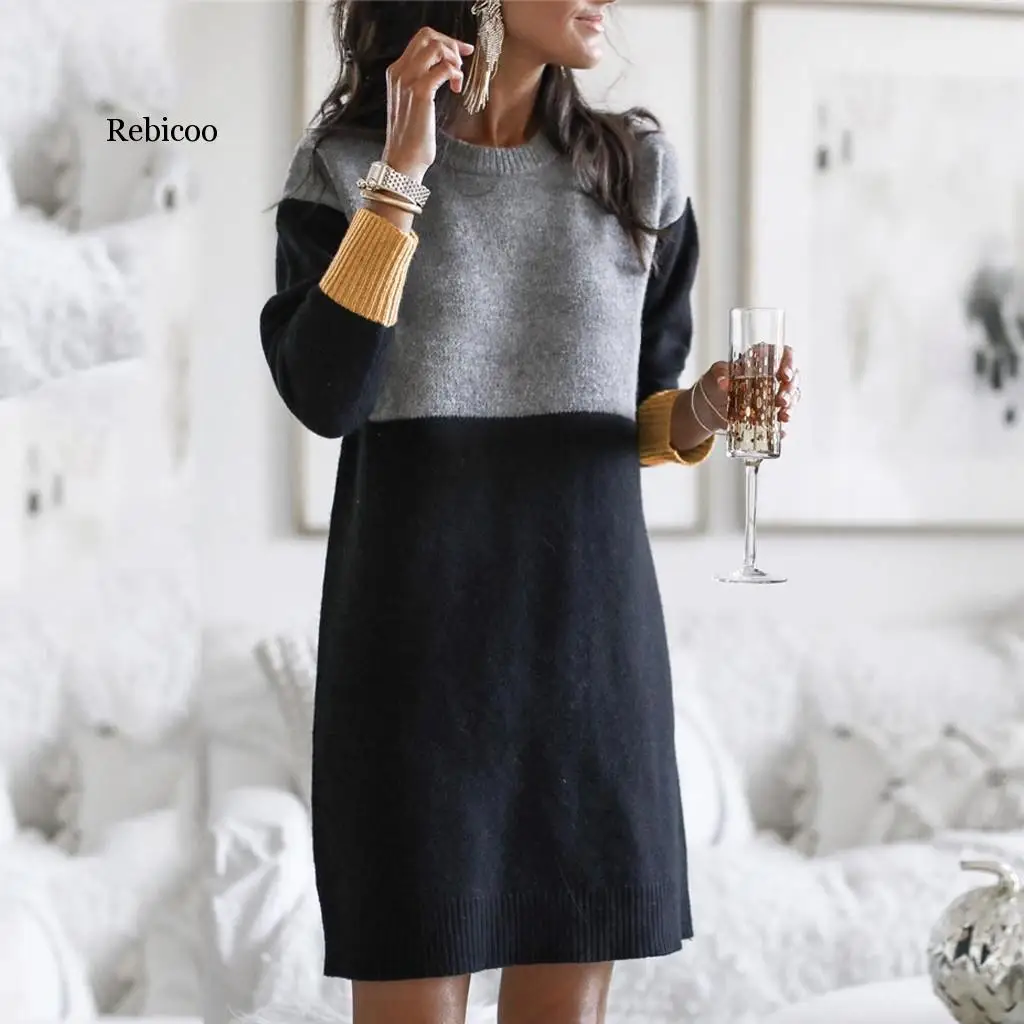 Long Sweaters Dress Women Slim Fit Knitted Pullovers Lady Winter Sweet Sexy Knitwear Sleeve Thick Jumper Warm Tops Knits | Женская