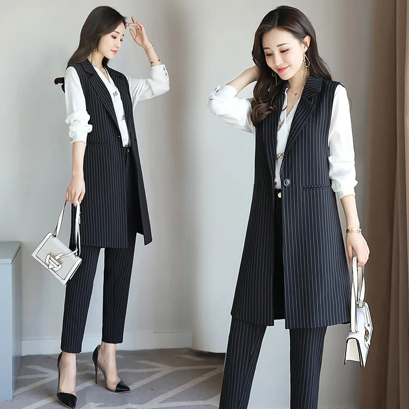 Women Striped Suit Waistcoat Set Professional Women's Spring and Autumn Two-piece Outfit Office Clothes |