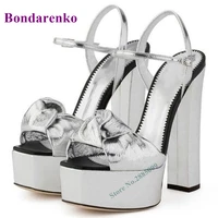 open toe chunky heel ankle sandals buckle straps platform solid female sandals shoe knot shallow sliver summer sexy party dress