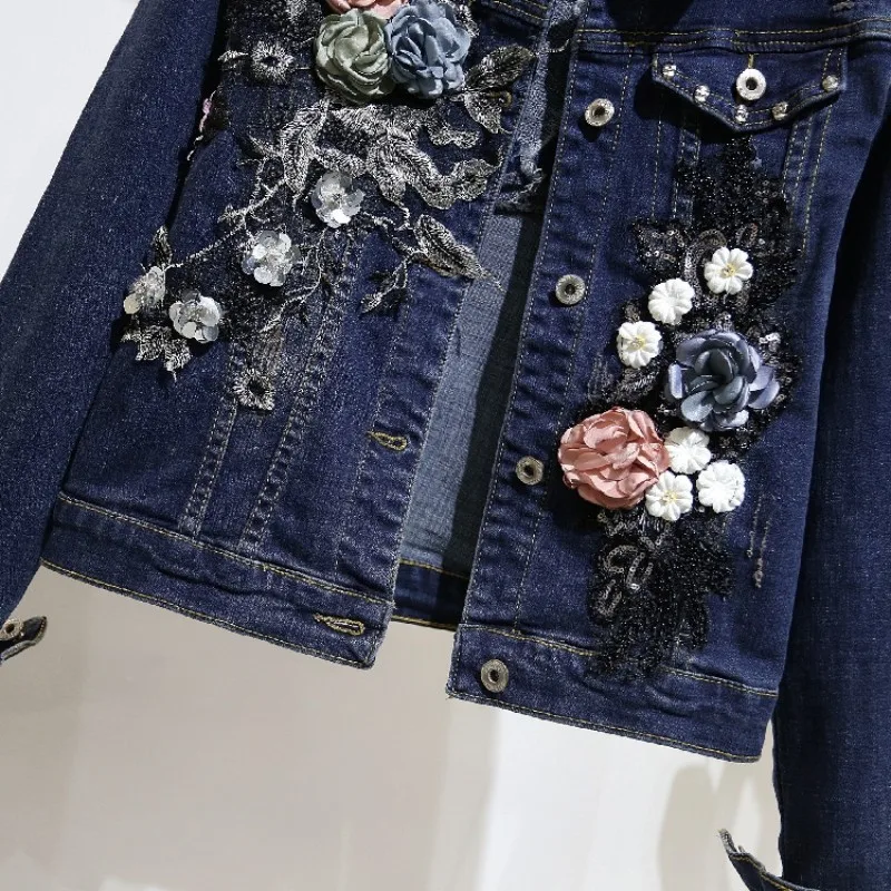 Синее Короткое базовое пальто из джинсовой ткани для женщин Сезон весна-осень