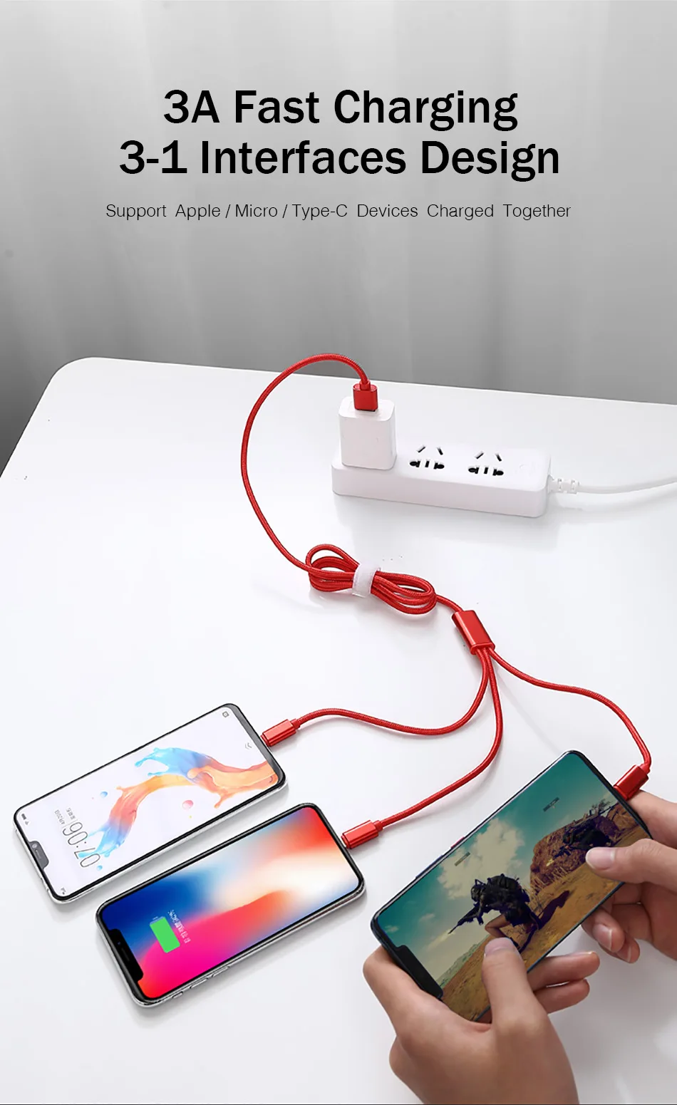 3 в 1 USB кабель для iPhone X Быстрая зарядка микро кабель для samsung type C кабель синхронизации данных для huawei Xiaomi телефон зарядное устройство Шнур