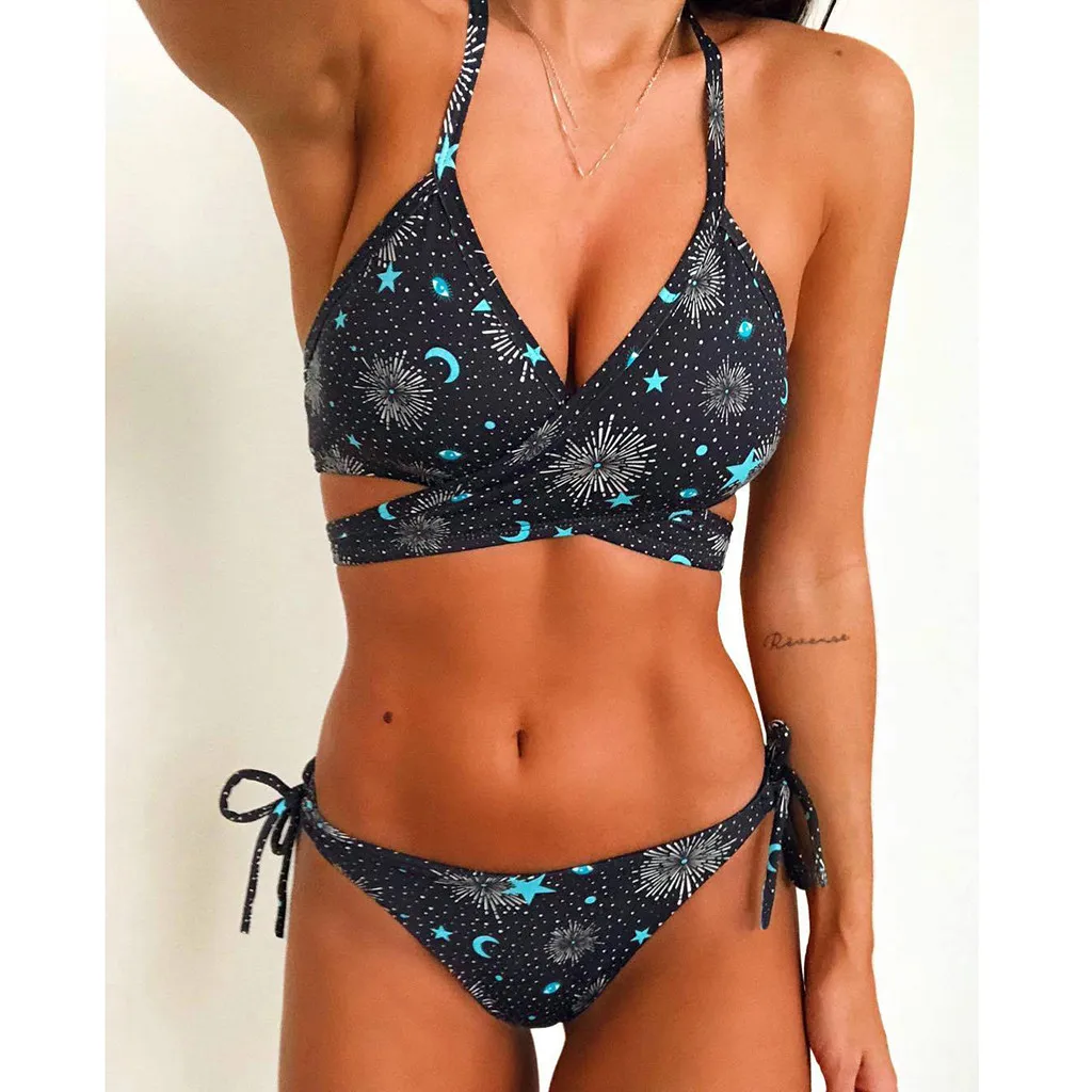 Женские топы Moon Sky из 2 частей с принтом бандажный купальник лямкой на шее и низкой