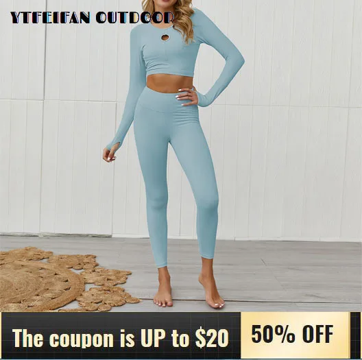 

Activewear Womens Workout Clothing Yoga Tight Fitting Long Sleeved Fitness Suit 2 Piece Set Sportswear Comfortable Breathable