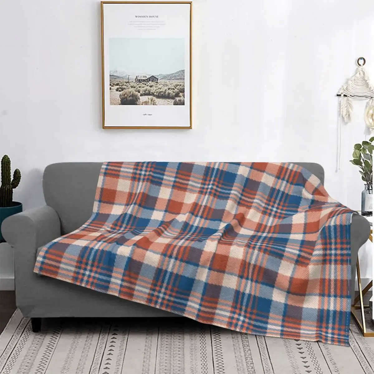 

Blue And Orange Plaid Blanket Bedspread Bed Plaid Cover Baby Blanket Thermal Blanket Beach Towel Luxury