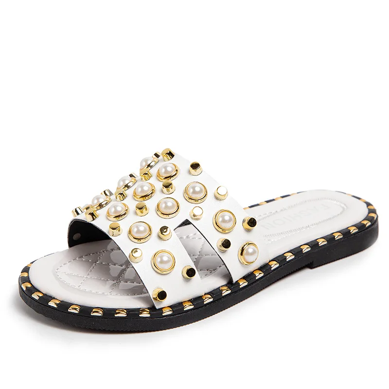 

Kids Summer Shoes for Girls Fashion Beading H Slippers Kids Beach Flat Young Ladies Size 26-39