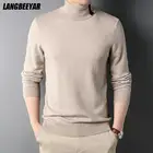 100% шерсть высшего качества Новый Модный Роскошный дизайнерский брендовый Вязаный Мужской пуловер с высоким воротником Теплый зимний свитер повседневная мужская одежда