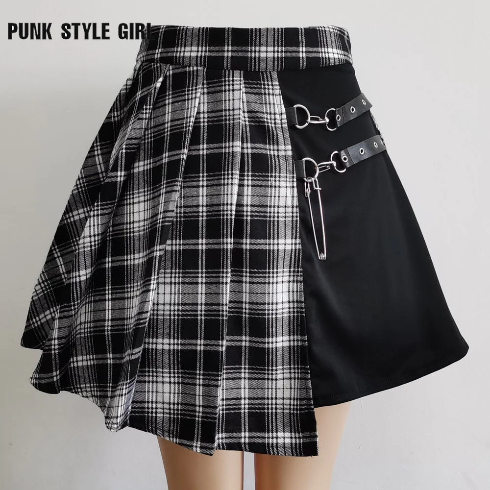 

Gothic Emo Alt JK Mini Skirt Streetwear Japanese Korean Style Uniform Fairy Skater Kawaii A Line Skirts Plaid Side Button Skirt