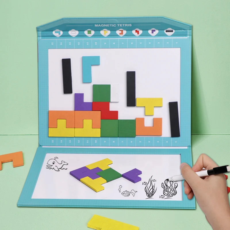 Магнитный деревянный тетрис 3D пазл доска для письма креативный Интеллектуальный