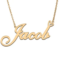 love heart jacob name necklace for women stainless steel gold silver nameplate pendant femme mother child girls gift