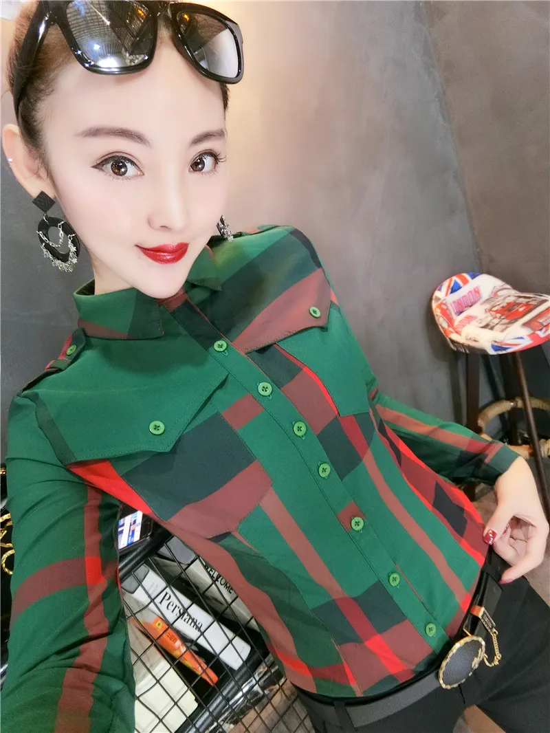 Женская хлопковая рубашка в клетку с длинным рукавом повседневная одежда для