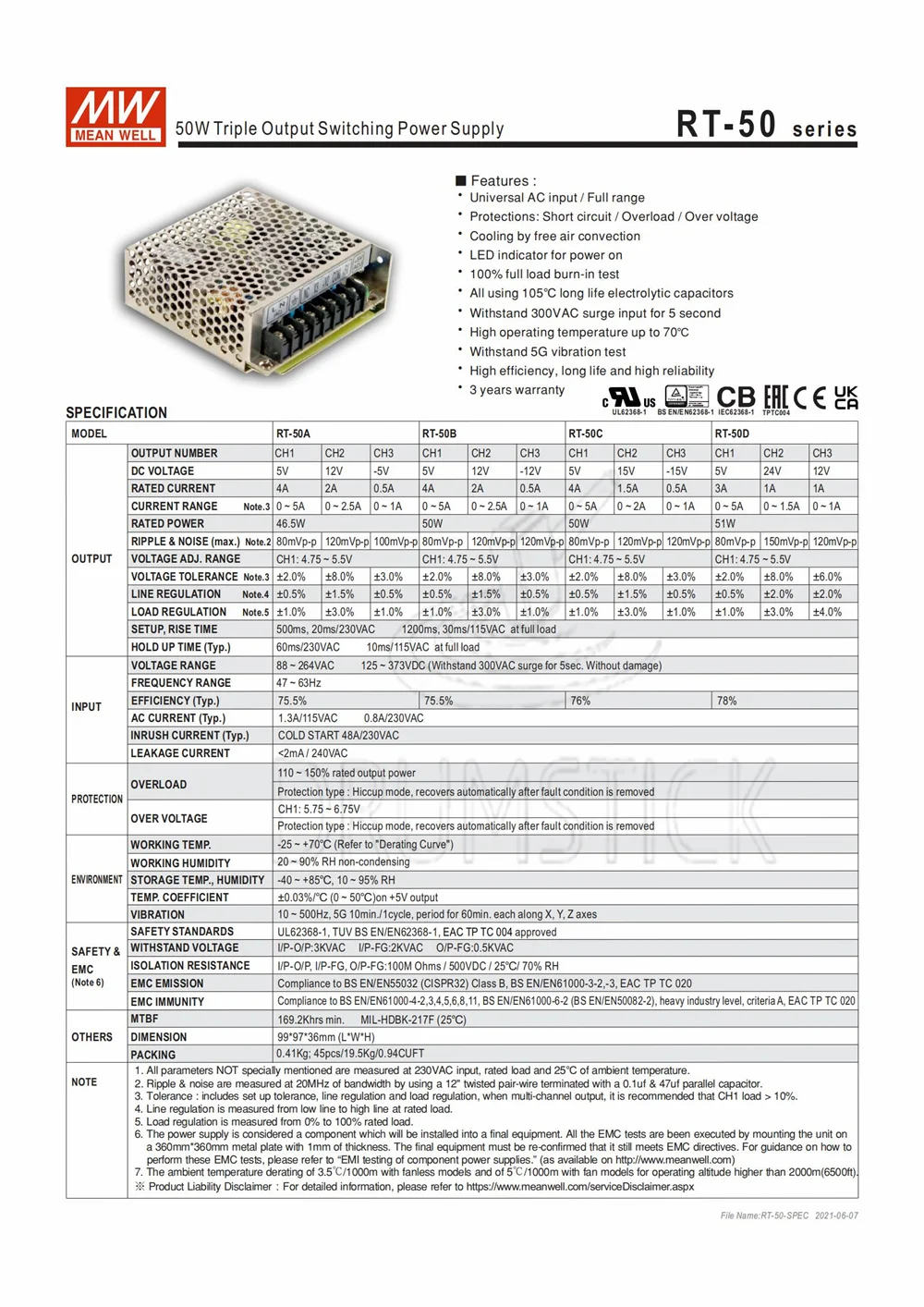 Meanwell RT-50C meanwell RT-50 50 Вт тройной выход импульсный источник питания | Обустройство