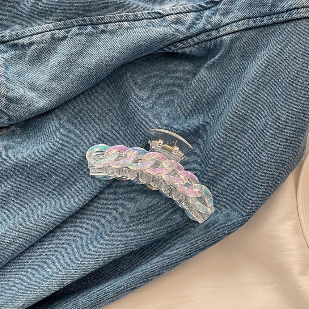 

New Korean Retro Colorful Transparent Acrylic Long Chain Mermaid Hairpin Irregular Twisted Geometric Lock Women Hair Claw