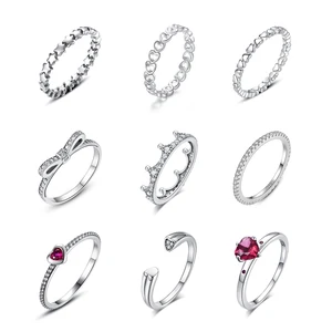 Женское составное кольцо из серебра 100% пробы, с короной, сердцем и звездами