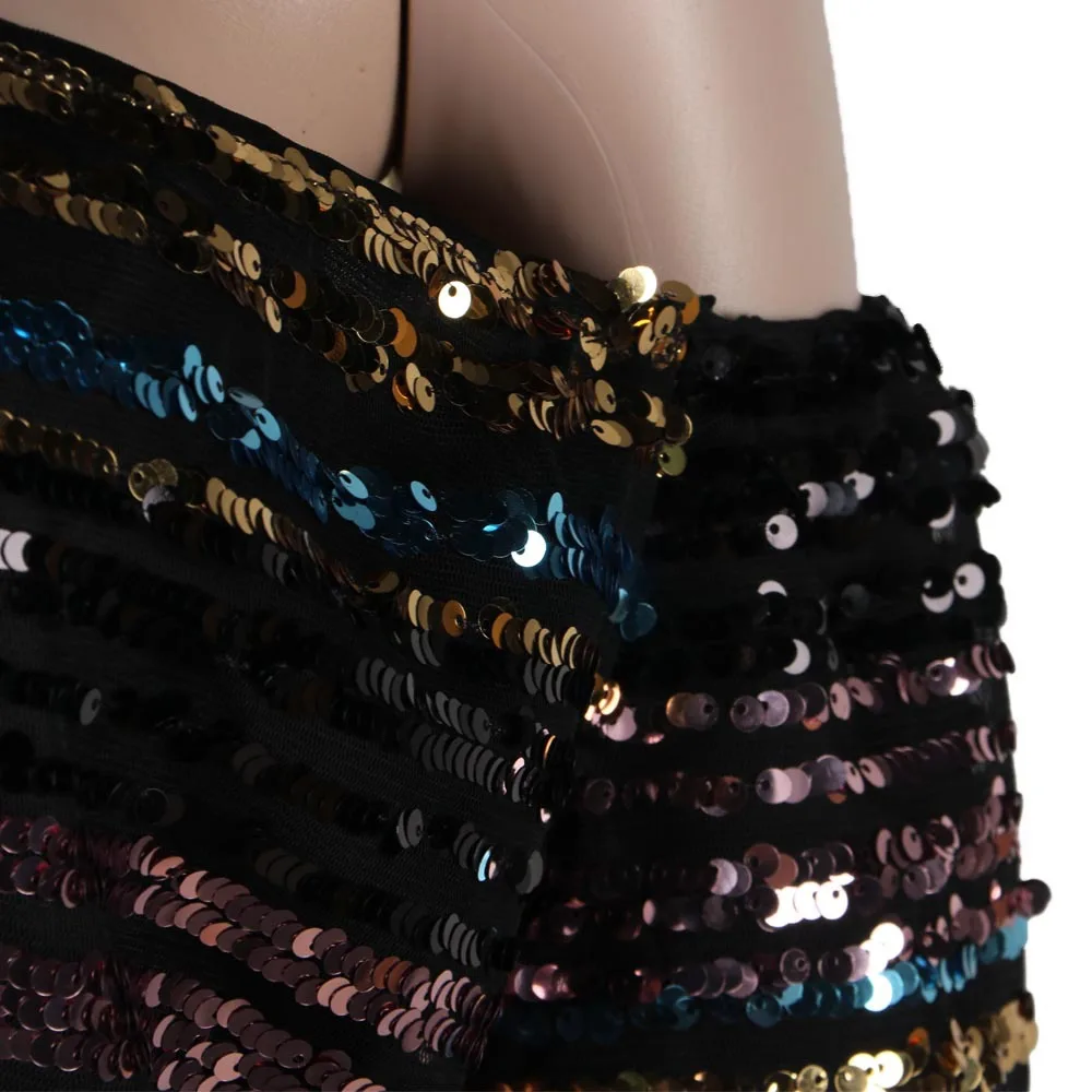 

Cutubly New Summer Skew Collar T-Shirts Short Sleeve Striped Sequined T Shirts Sexy Fashion Night Clubwear T Shirts for Women