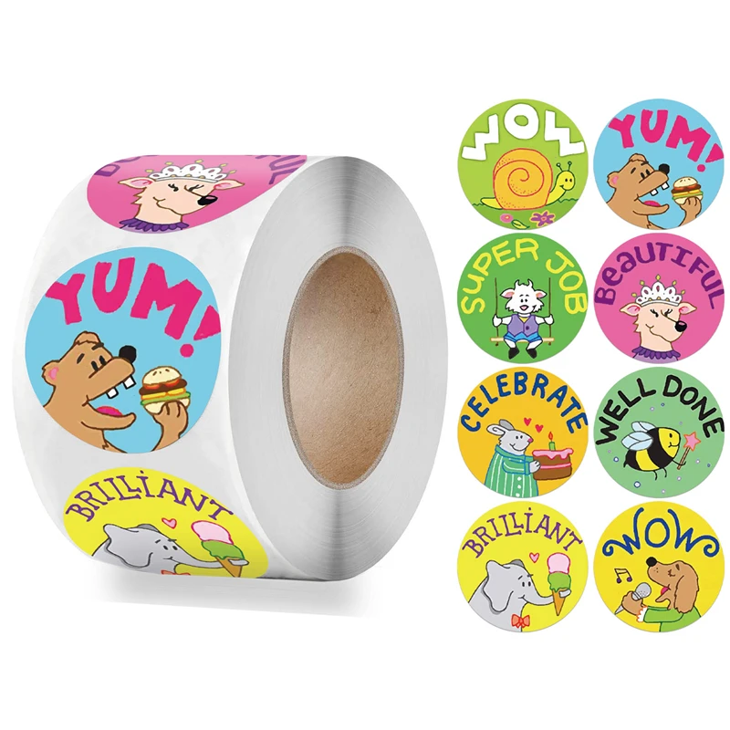 

500 Pcs/Roll Cartoons Animal Avatar Stickers for Children's Birthday Gifts Package Decoration Seal Labels 1 Inch Reward Stickers