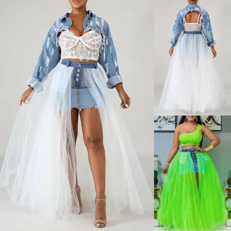 Женская облегающая юбка с высокой талией неоново-зеленая сетчатая джинсовая