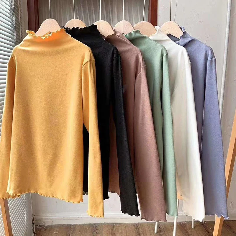 

2021 Fall Winter Ruffles Sweater Turtleneck Ruched Women Sweaters High Elastic Solid Female Slim Sexy Pullovers