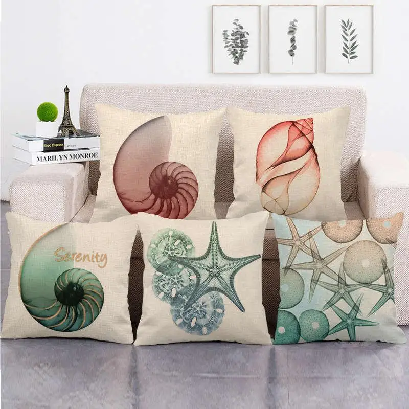 45 см * акварельные прозрачные льняные/Хлопковые наволочки в виде ракушек для