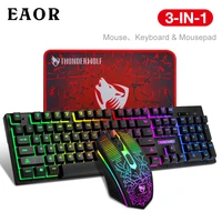 eaor 3pcs gaming keyboard mouse mouse pad set rgb glowing wired gaming keyboard mouse combos for desktop laptop pc gamer