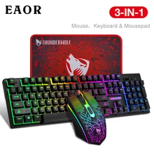 EAOR 3pcs Gaming Keyboard + Mouse + Mouse Pad Set, RGB Glowing Wired Gaming Keyboard Mouse Combos for Desktop Laptop PC Gamer