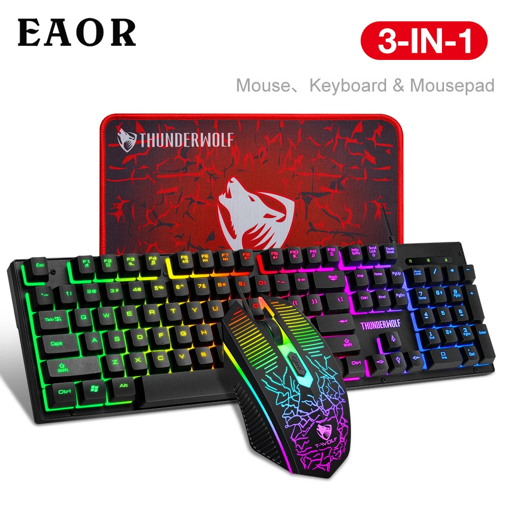 EAOR 3 шт. набор игровых клавиатуры + мышь коврик для мыши RGB светящаяся Проводная