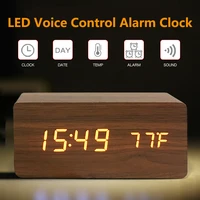 wooden digital led alarm clock voice control usbaaa powered electronic table clock multifunction temperature desk watch decor