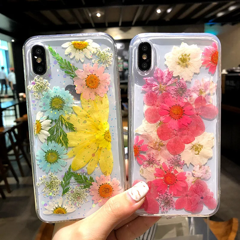 Настоящие сухие цветы чехол для телефона для iPhone X 7 8 Plus прозрачный мягкий ТПУ красивый прессованный задний Чехол для iPhone 11 11 Pro Max