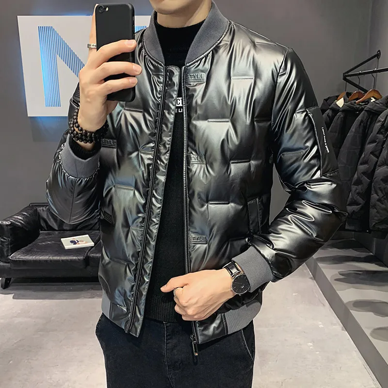 Winter New Men's Stand-Up Collar Bright Short White Duck Down Jacket Parkas Solid Color Trendy Warm Down Coats Outwear Top Cloth