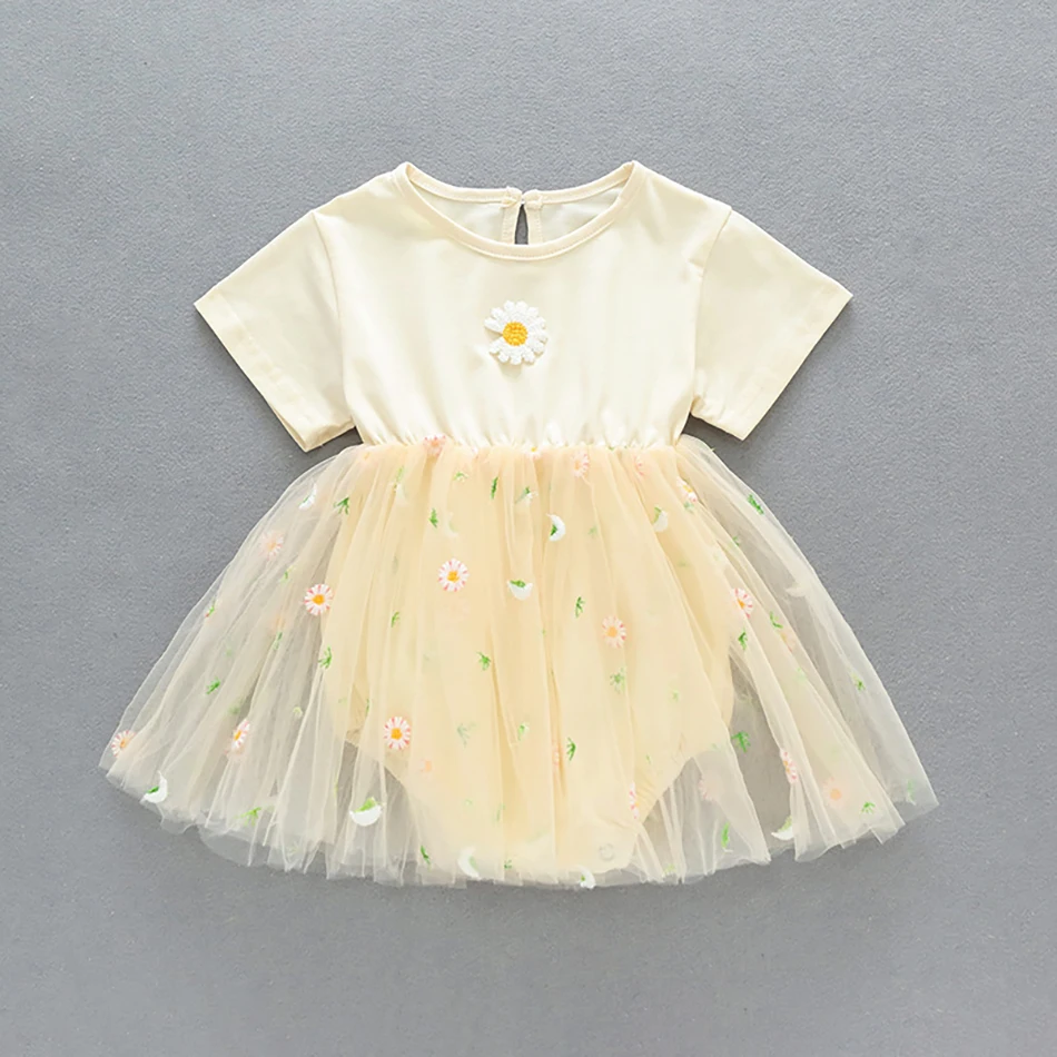 

Baby Net Yarn Daisy Climbing Clothes Summer Baby Onesies Newborn Short Sleeves Romper Clothes Baby Girl Jumpsuit Clothes