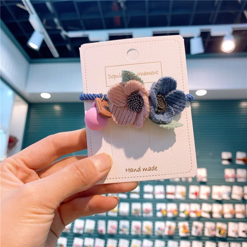 

Korean Fashion Sweet Girl Princess Beautiful Wool Flower Rubber Band Hair Rope Headwear Cute Children's Hair Accessories