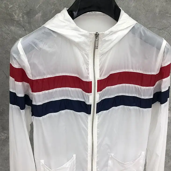 

2021 Fashion TB THOM Brand Jacket Men Quick Dry Hiking Sun-Protective Outdoor Sports Coat Striped Casual Hooded Skin Windbreaker