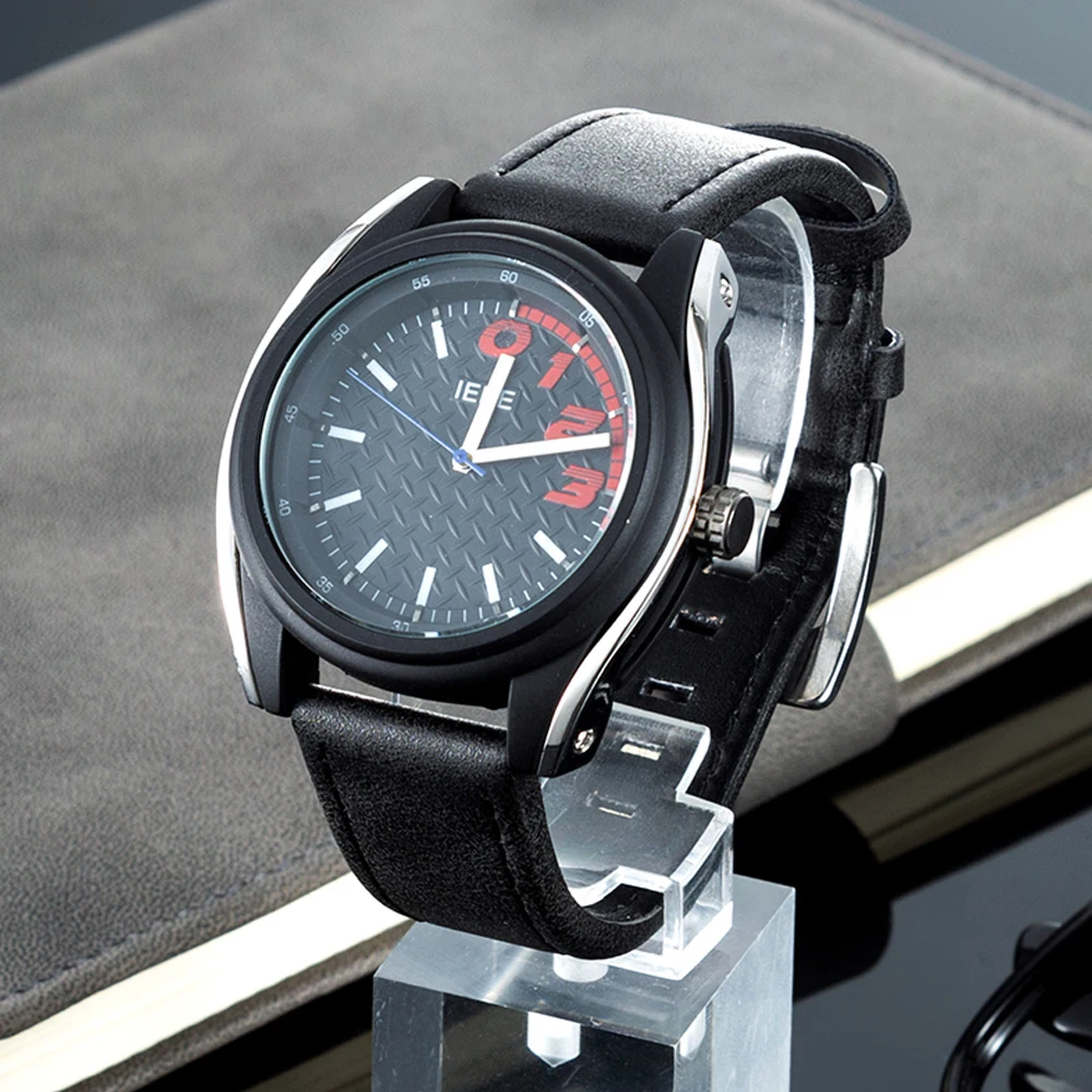 

Спортивные кварцевые часы для мужчин, большой циферблат, водонепроницаемый чехол, бренд IEKE, кожаные Наручные часы