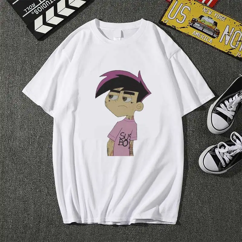 

2021 Lil Peep Lil Peep Danny Phantom T Shirt Men Kawaii Tops Cartoon Karate Graphic Tees Tee Shirt Men's Harajuku Shirt Male