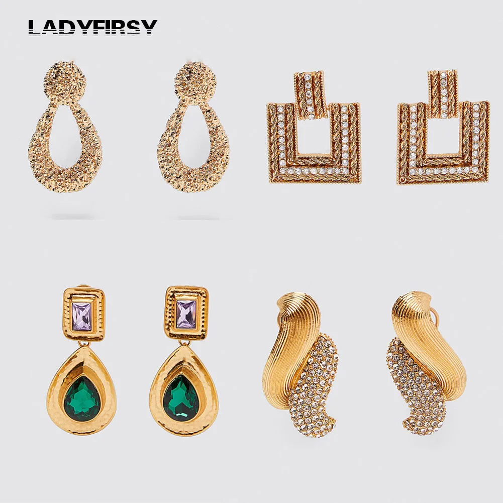 Женские винтажные серьги капли золотистого цвета Ladyfirsy ZA модные сверкающие