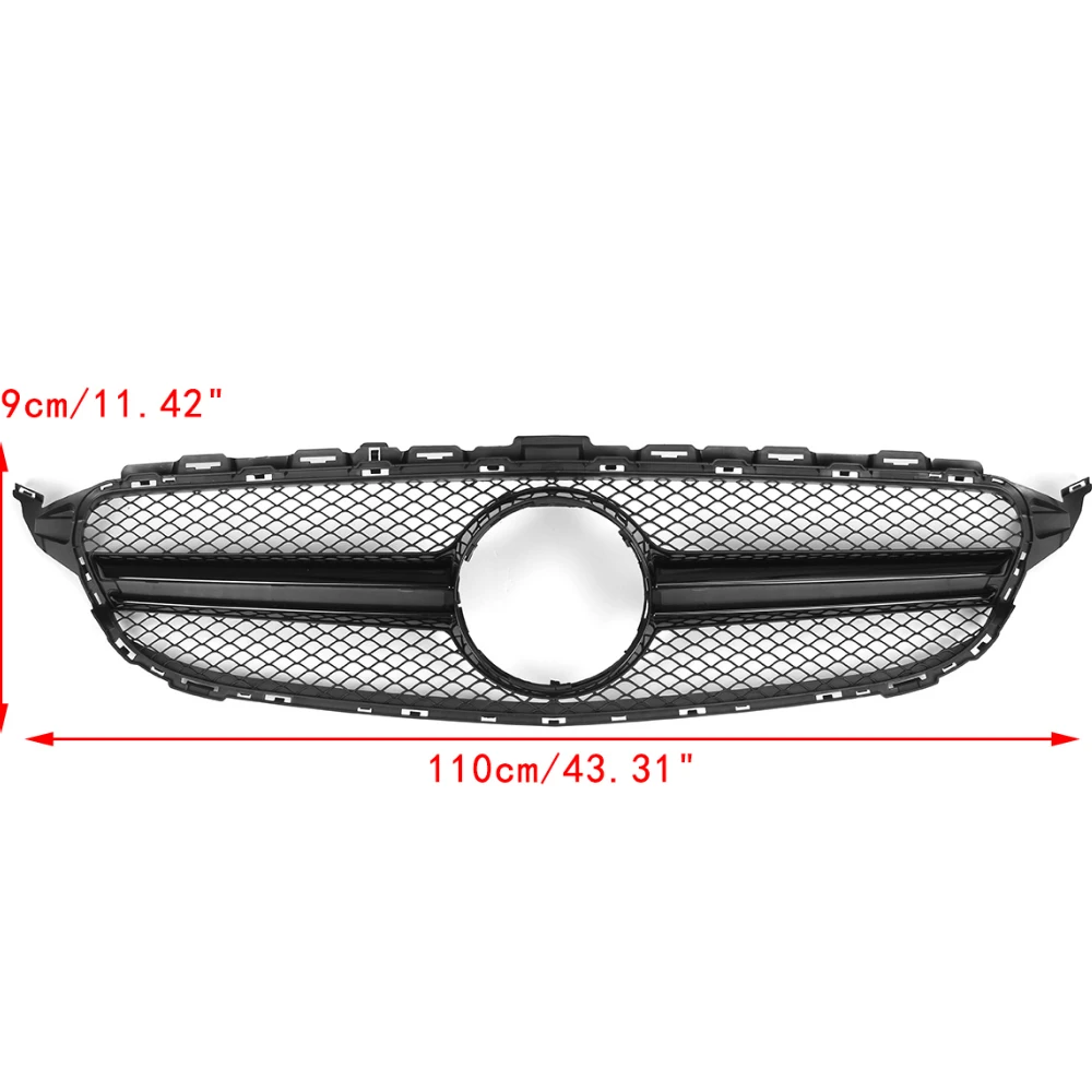 

YuBao 1Pcs For Mercedes Benz C-Class W205 C180 C200 C250 C300 15-18 Front Grille AMG Silver Black
