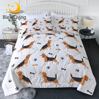 BlessLiving Pet Dog Summer Quilt Set Paw Print Cool Blanket Cartoon Animal Queen Bedding Seamless Cute Puppy Couette De Lit 3pcs 1
