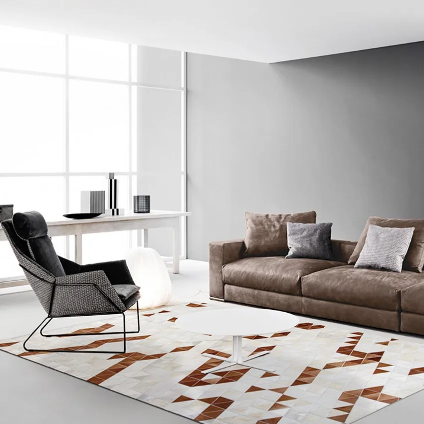 Роскошный лоскутный ковер из воловьей кожи в скандинавском стиле натуральной