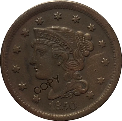 1850 США 1839-1857 Заплетенные волосы большой цент копии монет - Цвет: 1850