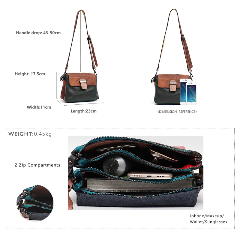 SC Женская винтажная цветная кожаная Лоскутная сумка-мессенджер брендовый